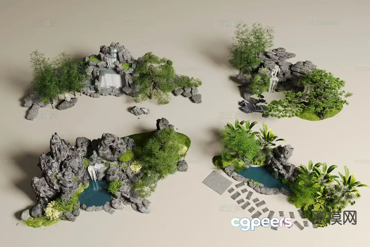 Chinese rockery waterscape courtyard landscape sketch 3D model