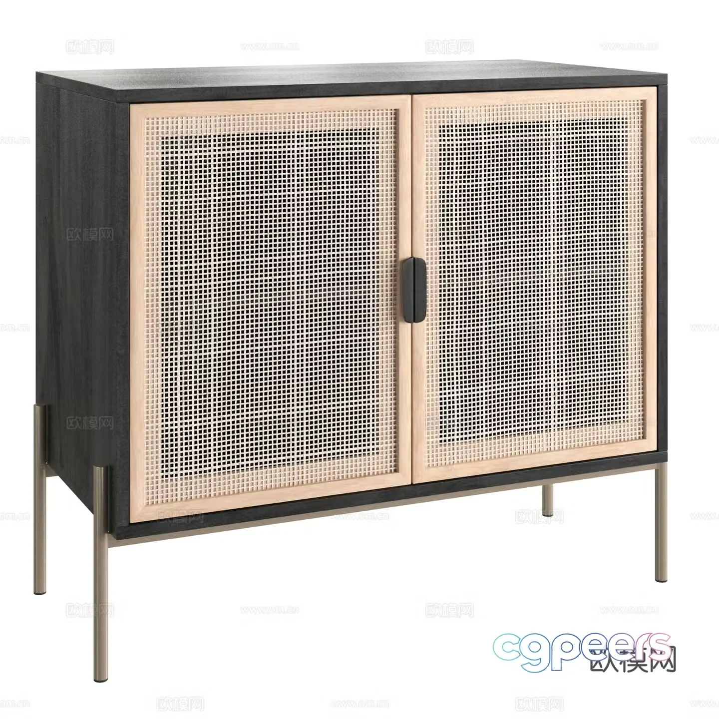 Wabi-sabi rattan entrance cabinet 3D model