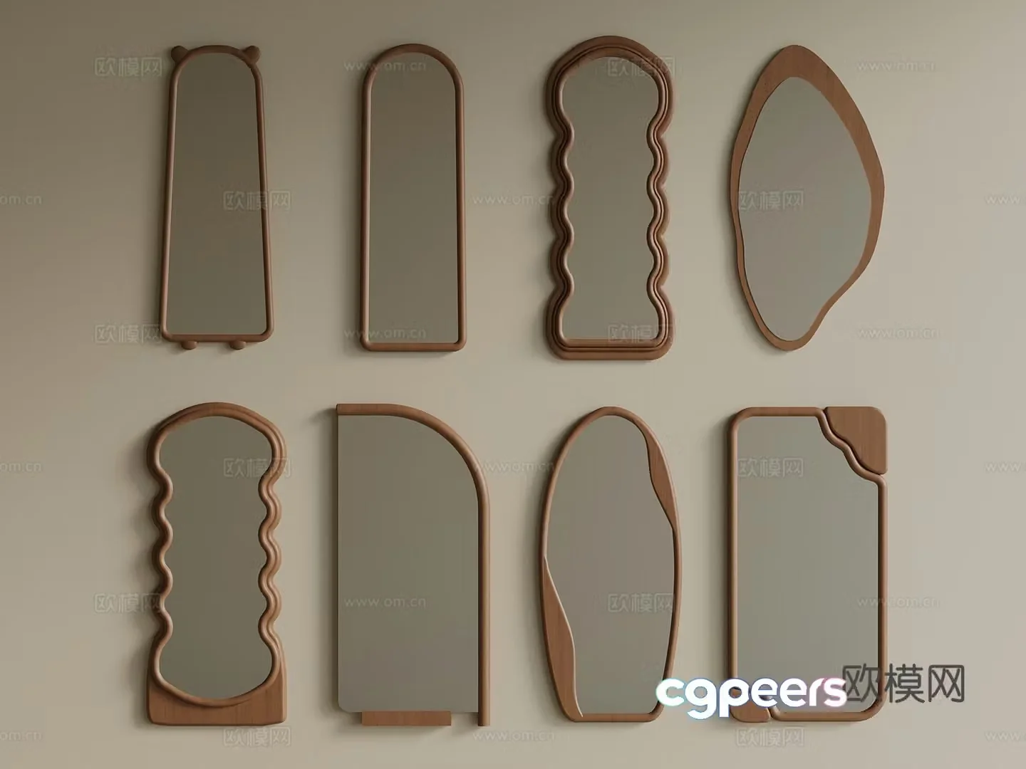 Middle Ages New Chinese Mirror Special-shaped Mirror Decorative Mirror Bathroom Mirror Makeup Mirror 3D Model