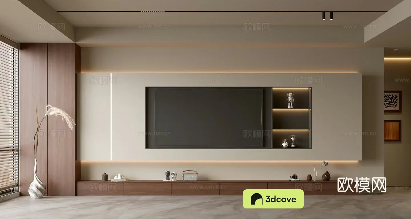 Wasabi Middle Style TV Background TV Cabinet Song style TV Background Wall Wasabi Life Room Ornament 3D Model