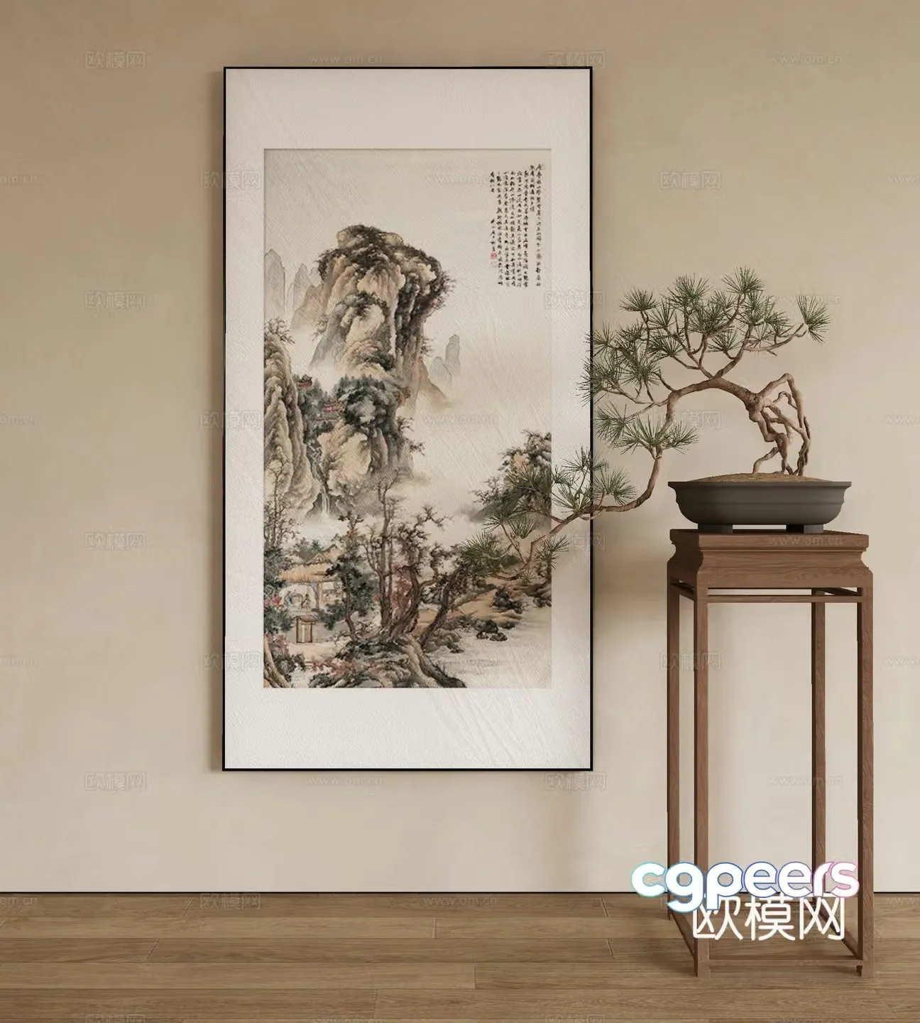 New Chinese landscape painting decorative painting 3D model