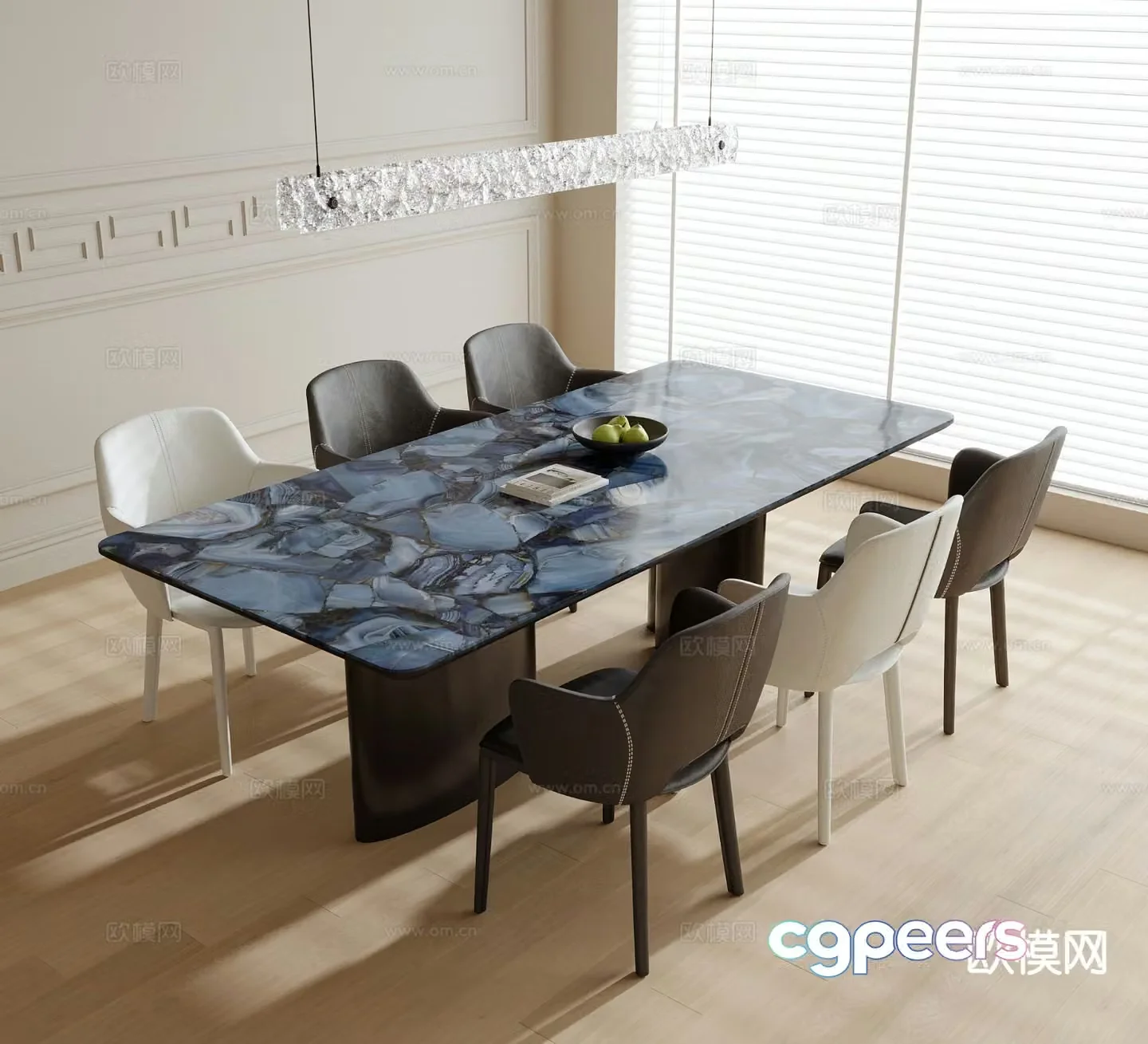 Modern dining table and chairs 3d model