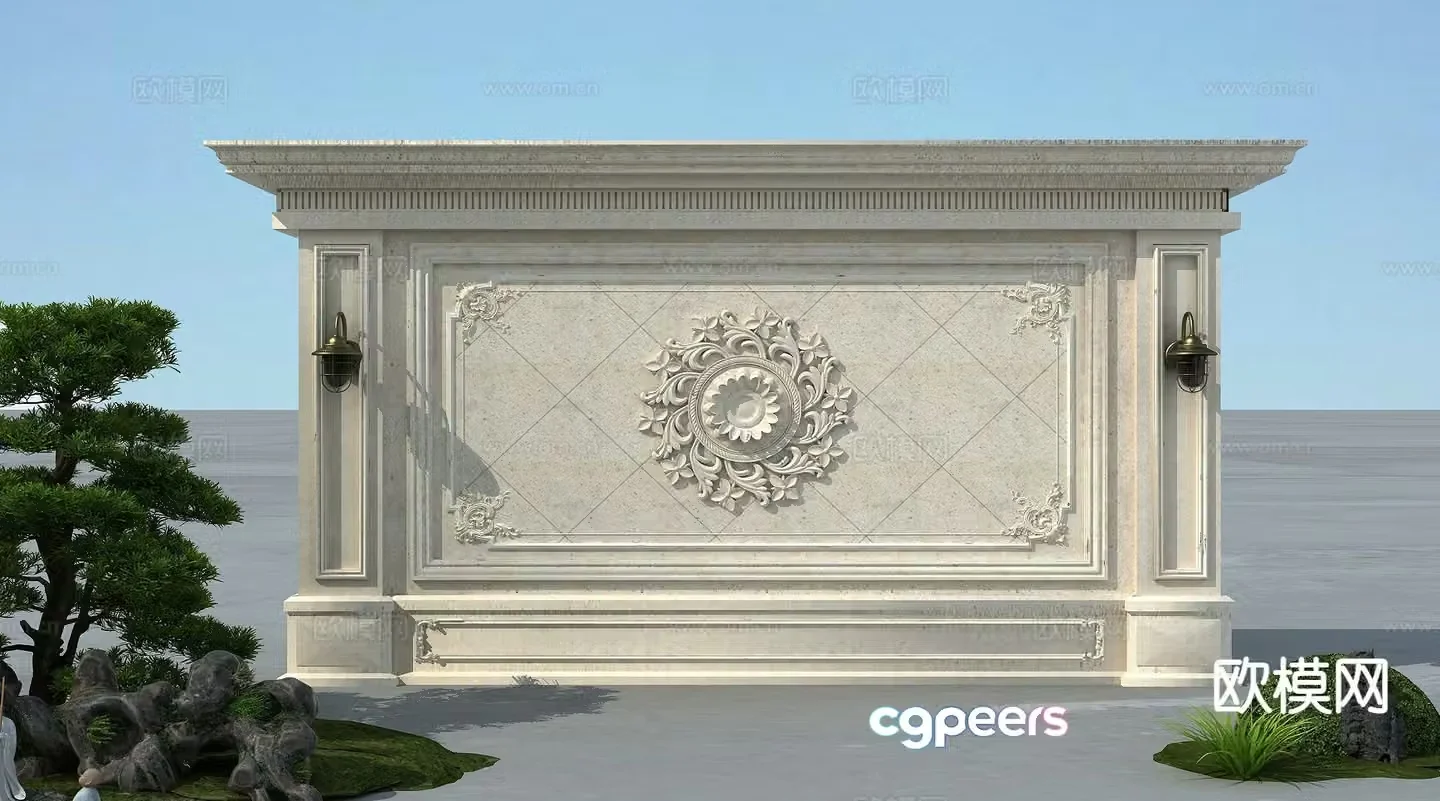 French screen wall carved landscape wall 3D model