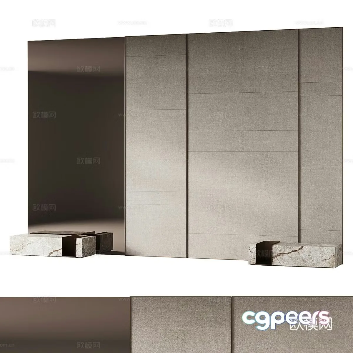Modern minimalist bedside background wall 3d model