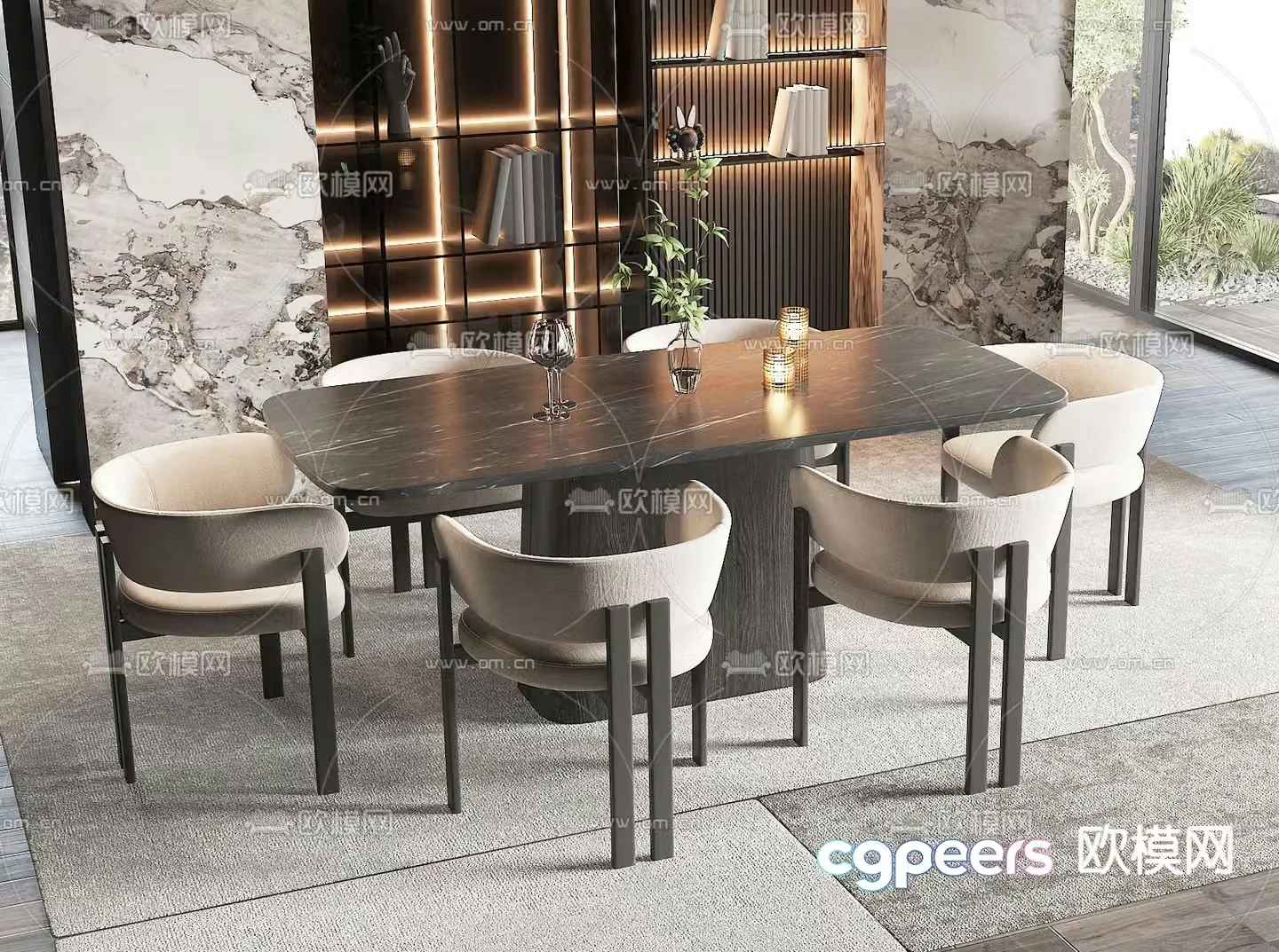 Marble dining table and chairs 3d model