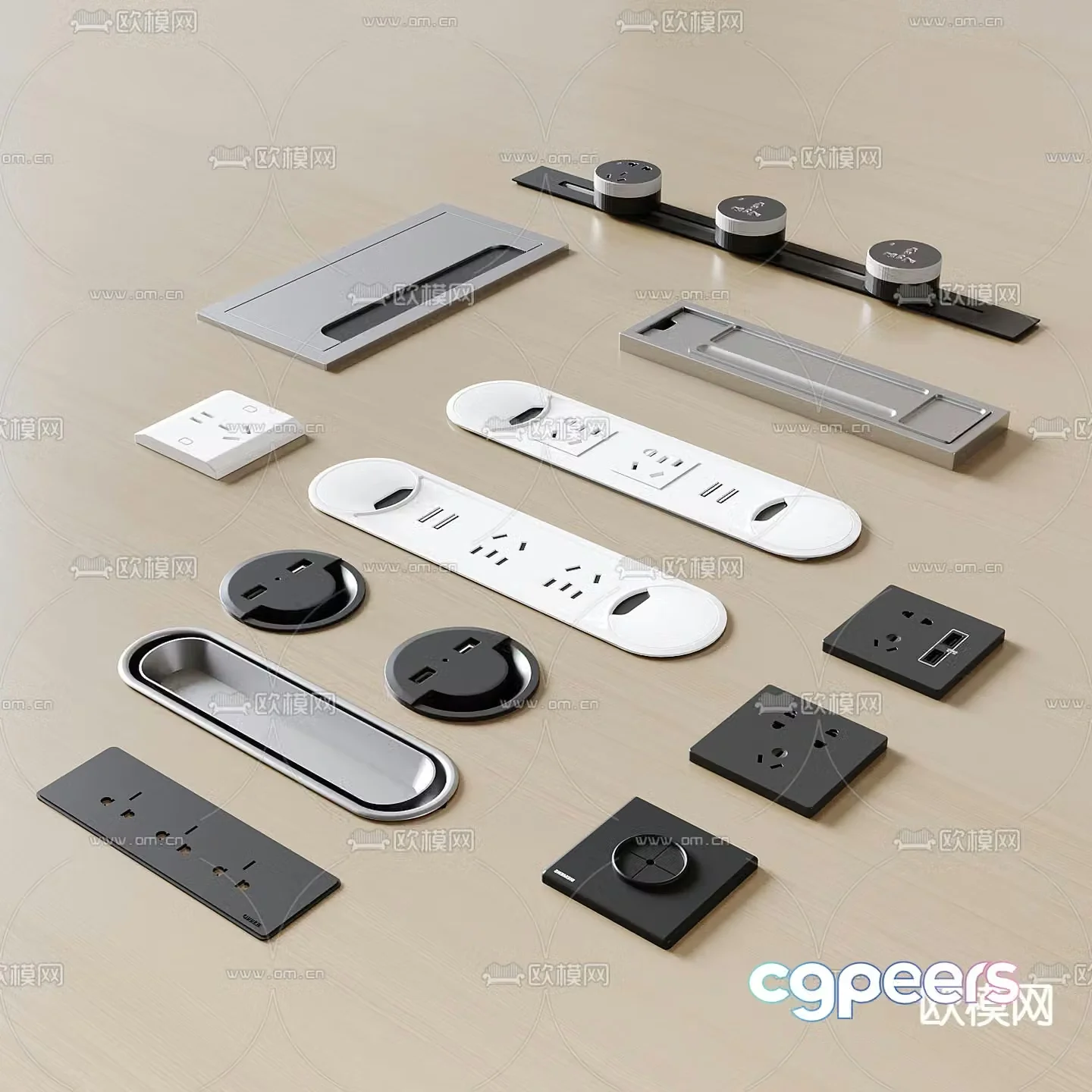 Office Desk Wire Box Recessed Socket USB Socket 3D Model