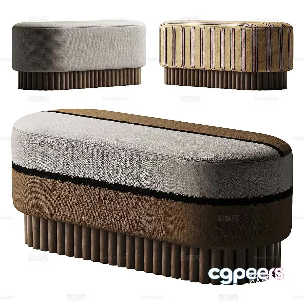 New Chinese style Wasabi fabric bench strip stool tail stool 3D model