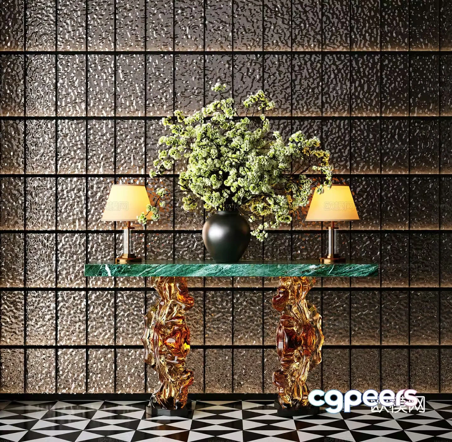 Modern end view cabinet flower art potted plant vase device hotel floral decoration 3D model