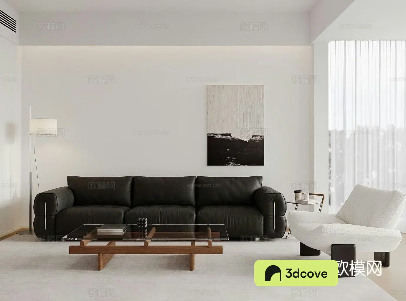 Modern minimalist home living room black and white and gray living room ownerless lights high-end gray living room sofa chair