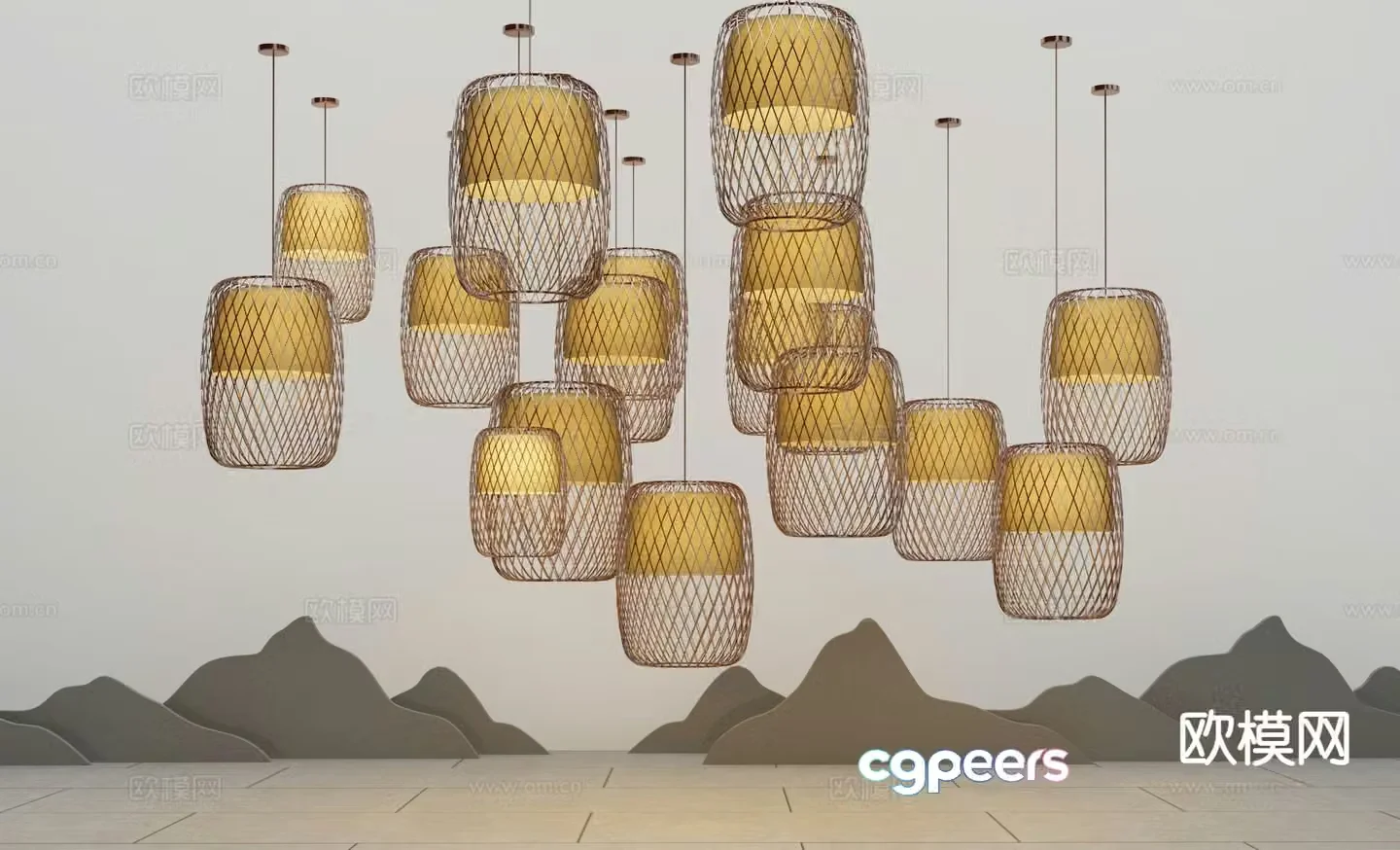 New Chinese style chandelier lantern 3d model