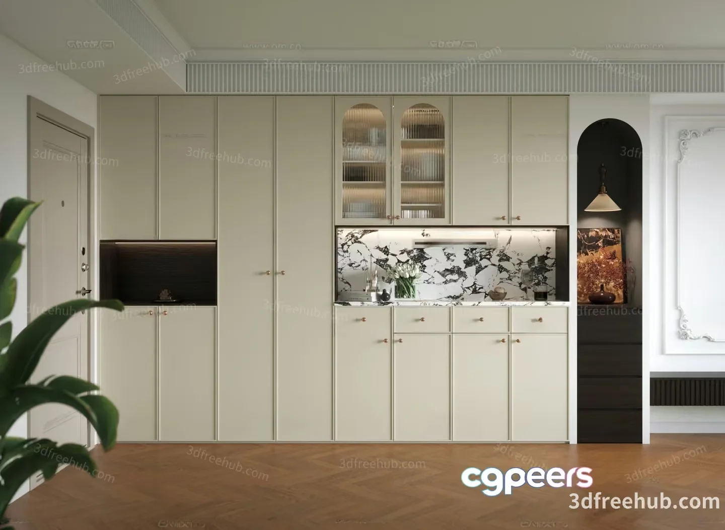 Modern Kitchen With White Cabinets 3D Model – 22705 – VRAY Render