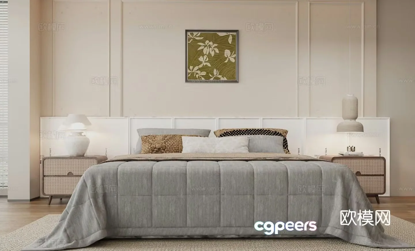 French double bed 3d model
