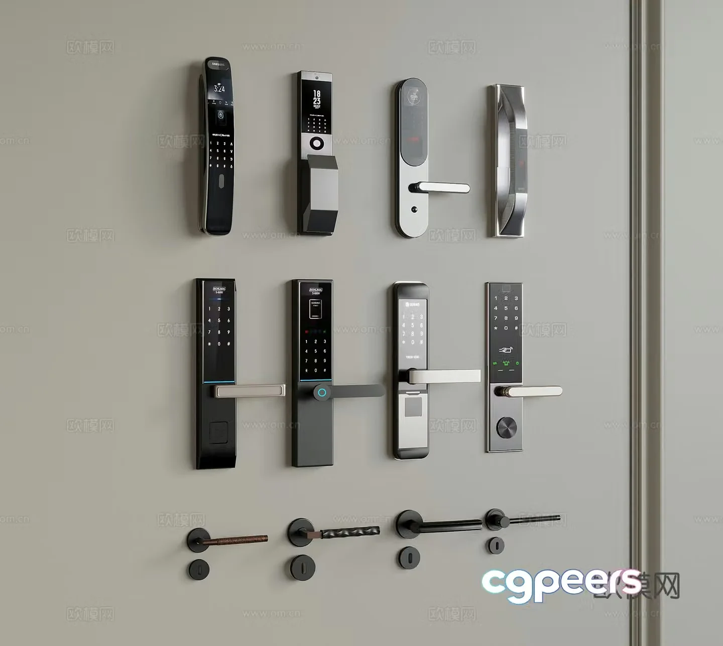 Password lock Modern smart lock fingerprint lock Password lock Door lock Door handle 3D model