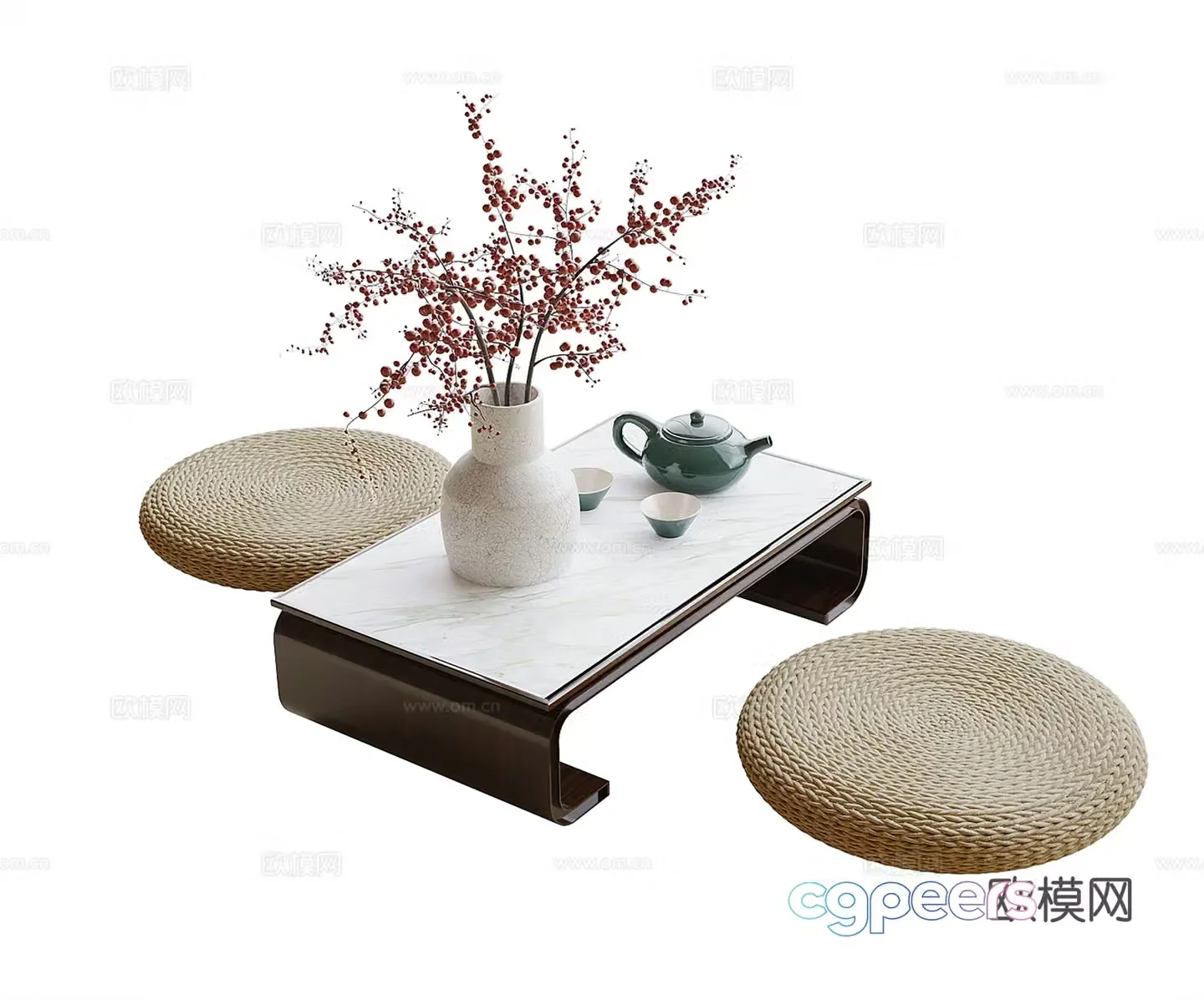 New Chinese-style tea table and chairs Balcony small tea table 3D model