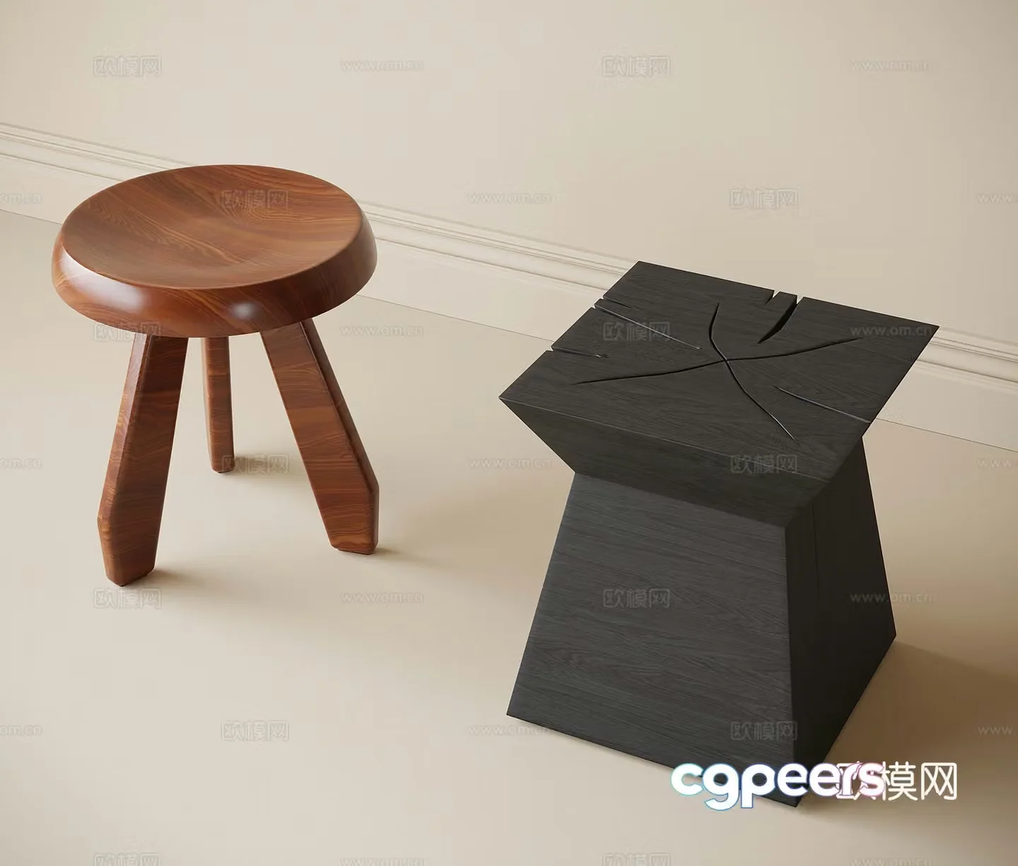 Modern stool wooden stool 3d model