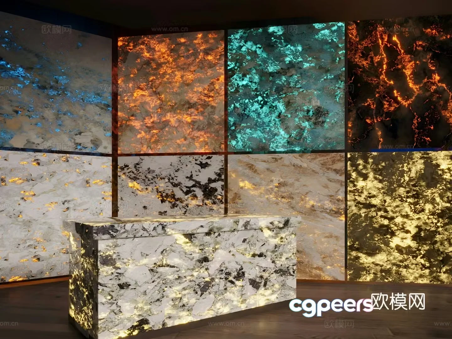Modern light luxury bar translucent stone wine coffee background wall marble 3d model