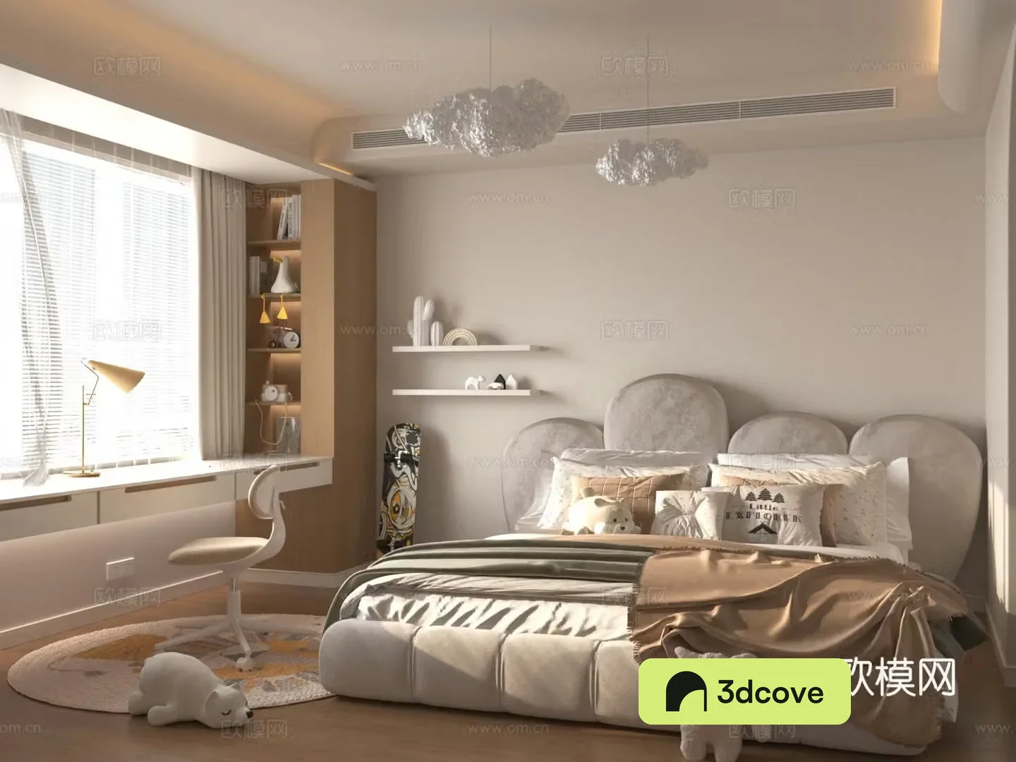 Modern universal children’s room Children’s room Children’s bedroom Study table and chair Storage rack Children’s bed