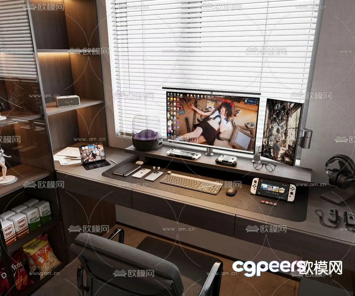 computer desk switch game console video game game table 3d model