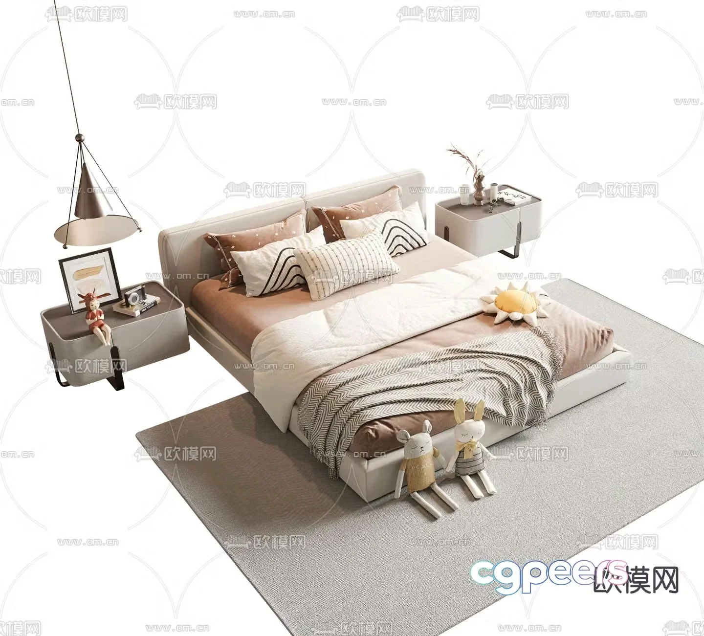 Modern double bed children’s bed 3d model
