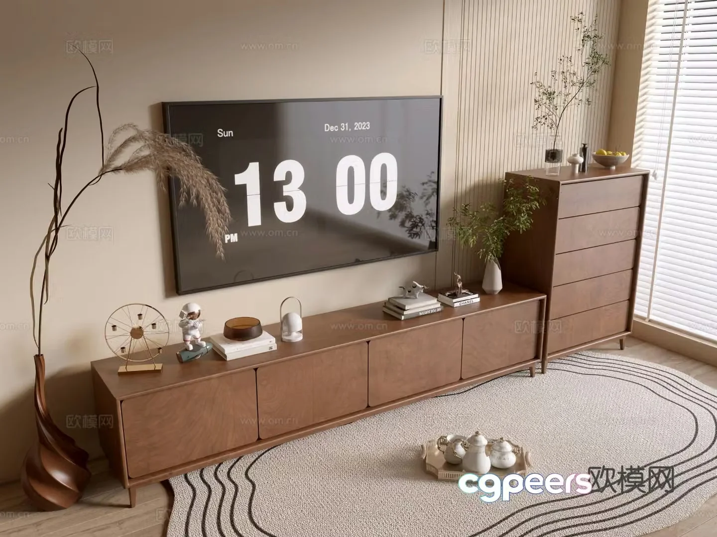Original wood grain TV cabinet chest 3D model