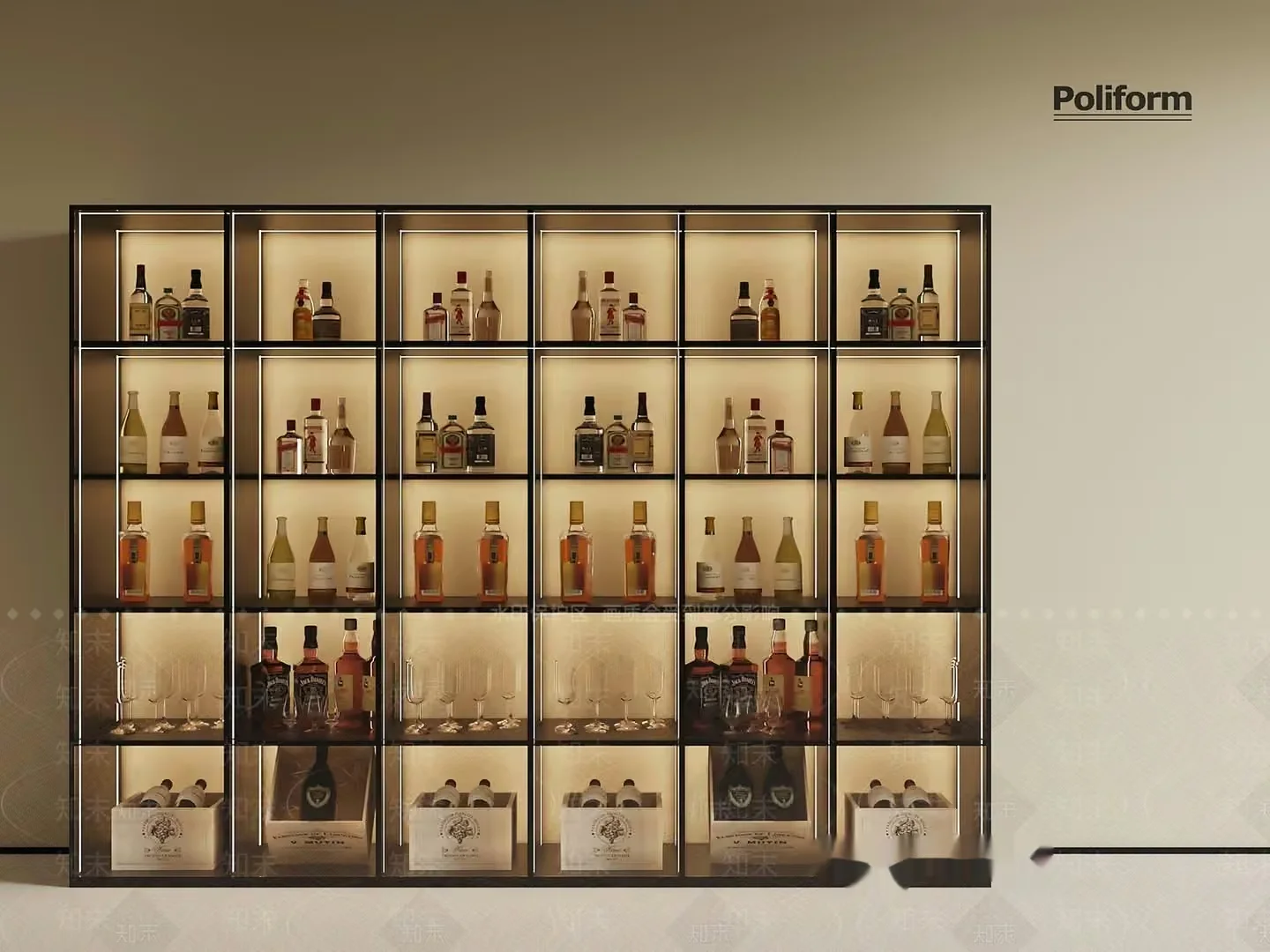 A Large Shelving Unit With Glass Shelves And Lights 3D Model – 6536 – VRAY Render