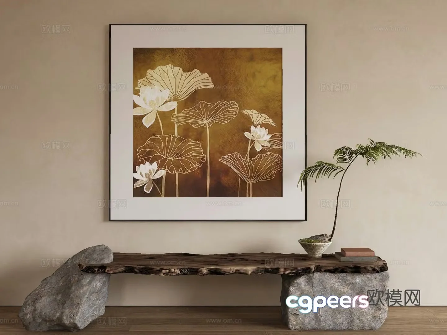 New Chinese style lotus leaf painting decorative painting 3d model