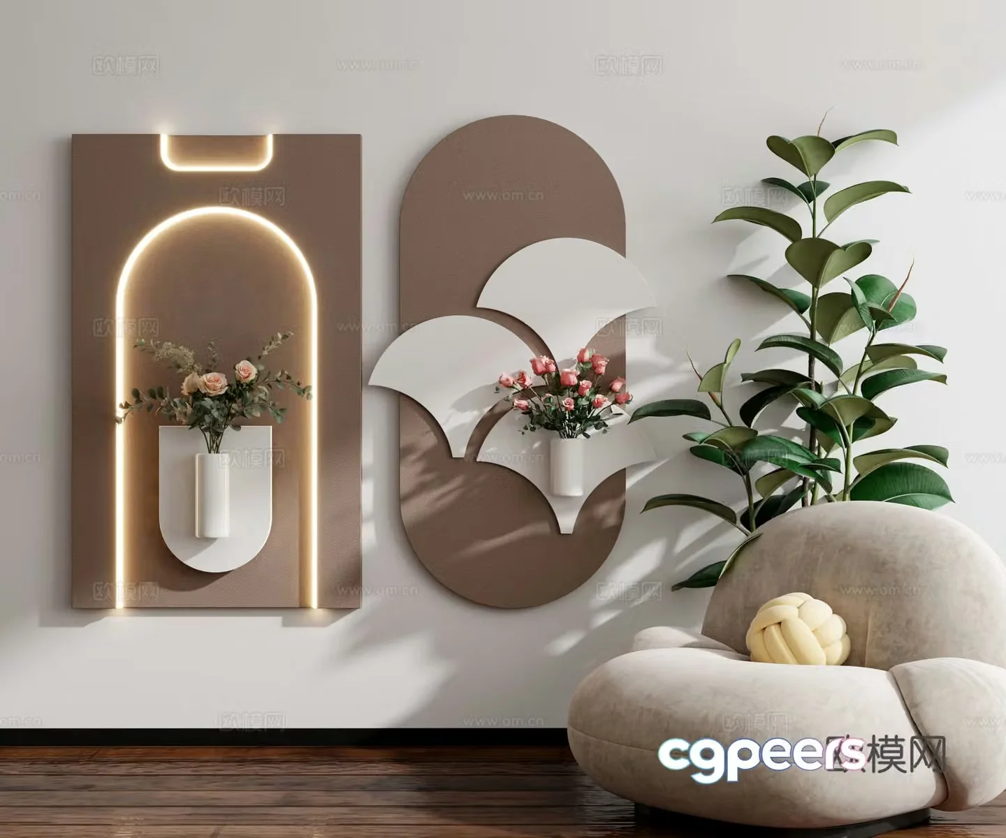 Modern cream style minimalist wasabi style medieval style hanging painting wall decoration decoration painting combination decoration green plant 3D model