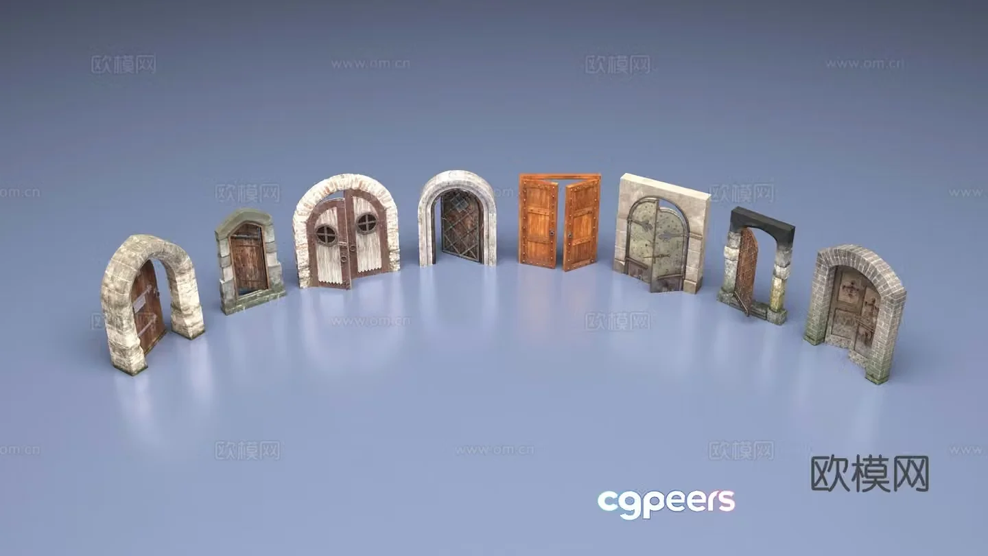 Stone door wooden door 3d model
