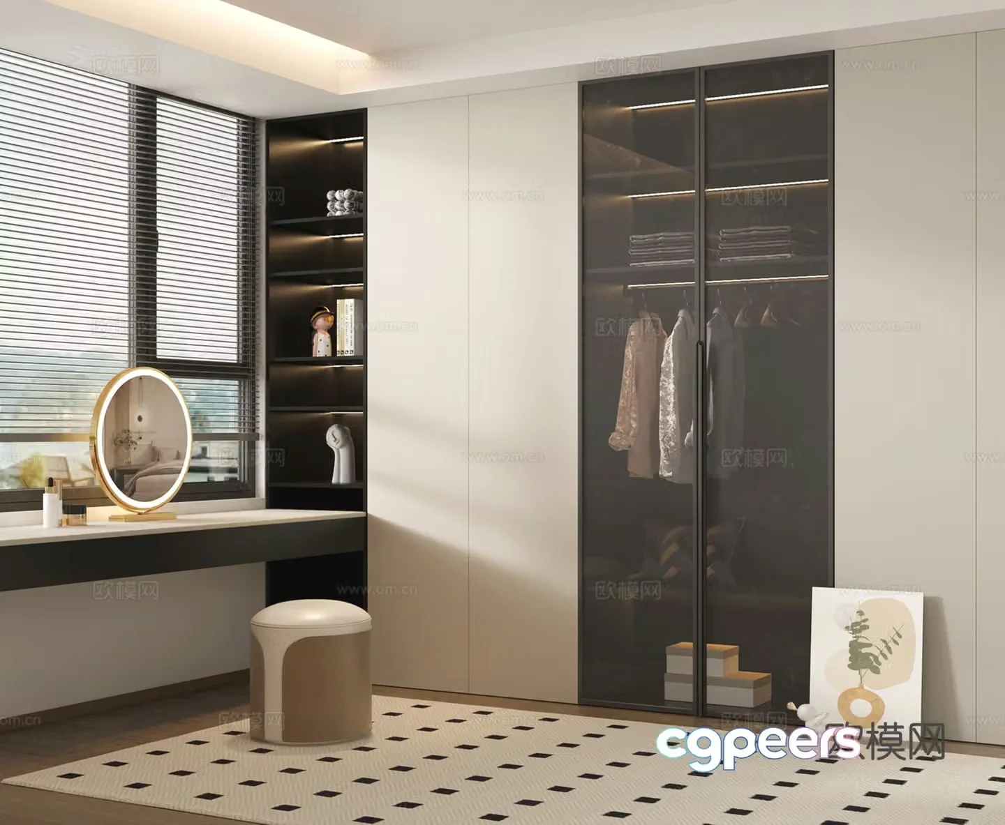 Modern wardrobe dressing table integrated cabinet wardrobe dressing table 3d model