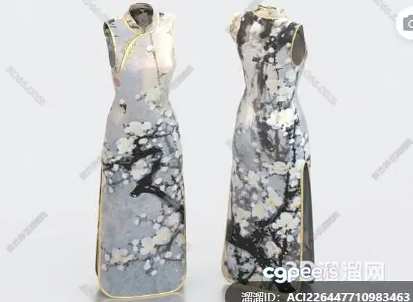 A Long Sleeveless Dress With A Floral Pattern 3D Model – 15421 – VRAY Render