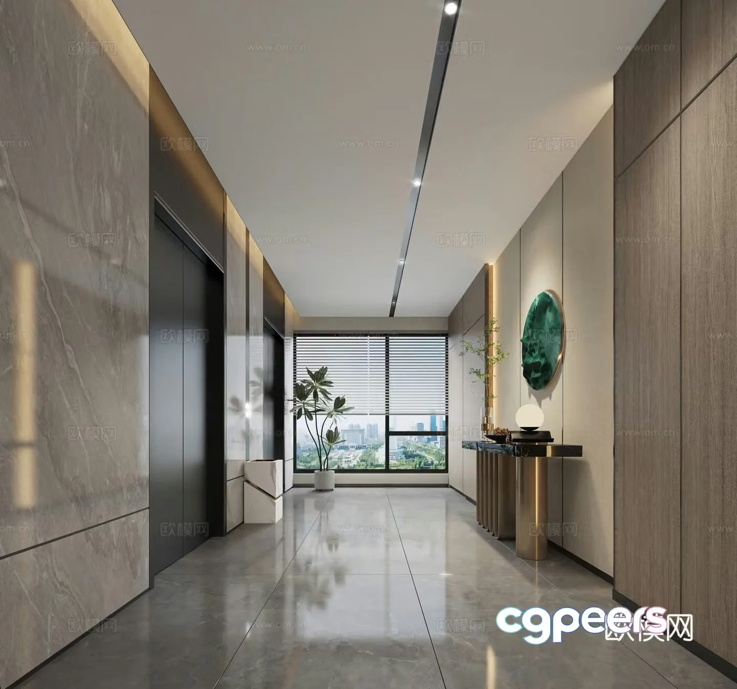 Modern hotel elevator hall office elevator hall 3D model