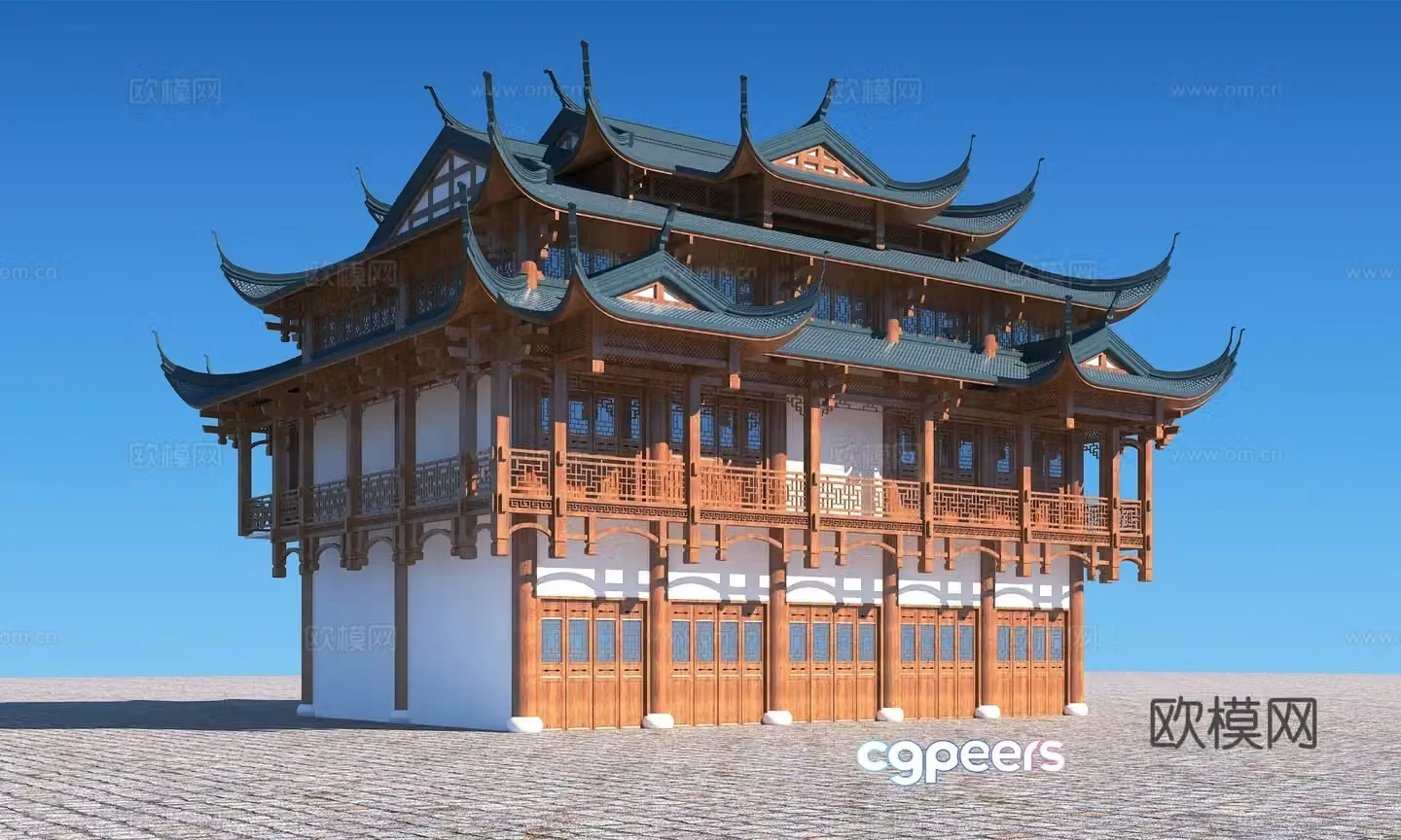 Chinese ancient built -up multi -layer ancient built -in housing hostel innmo 3D model