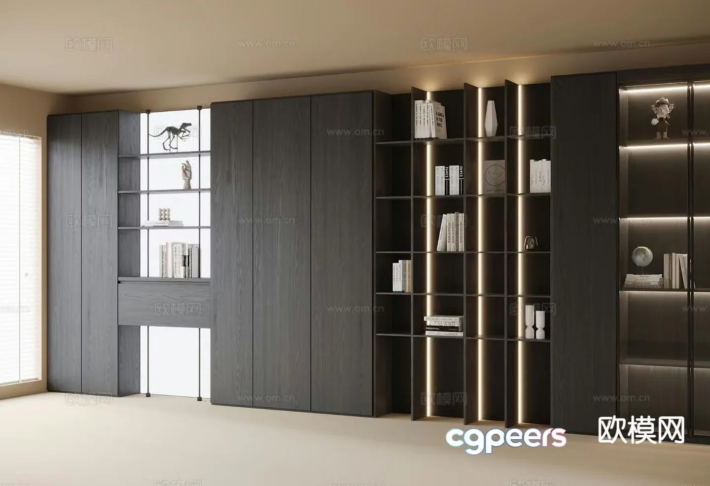 Modern wall-to-wall bookcase decorative cabinet 3D model