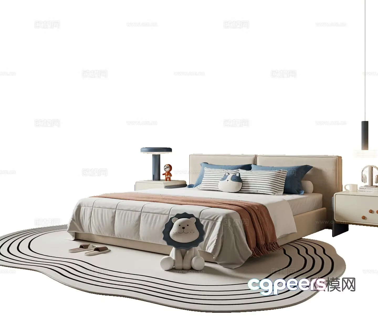 Modern children’s bed fabric bed doll toys children’s bedside table chandeliers 3d model