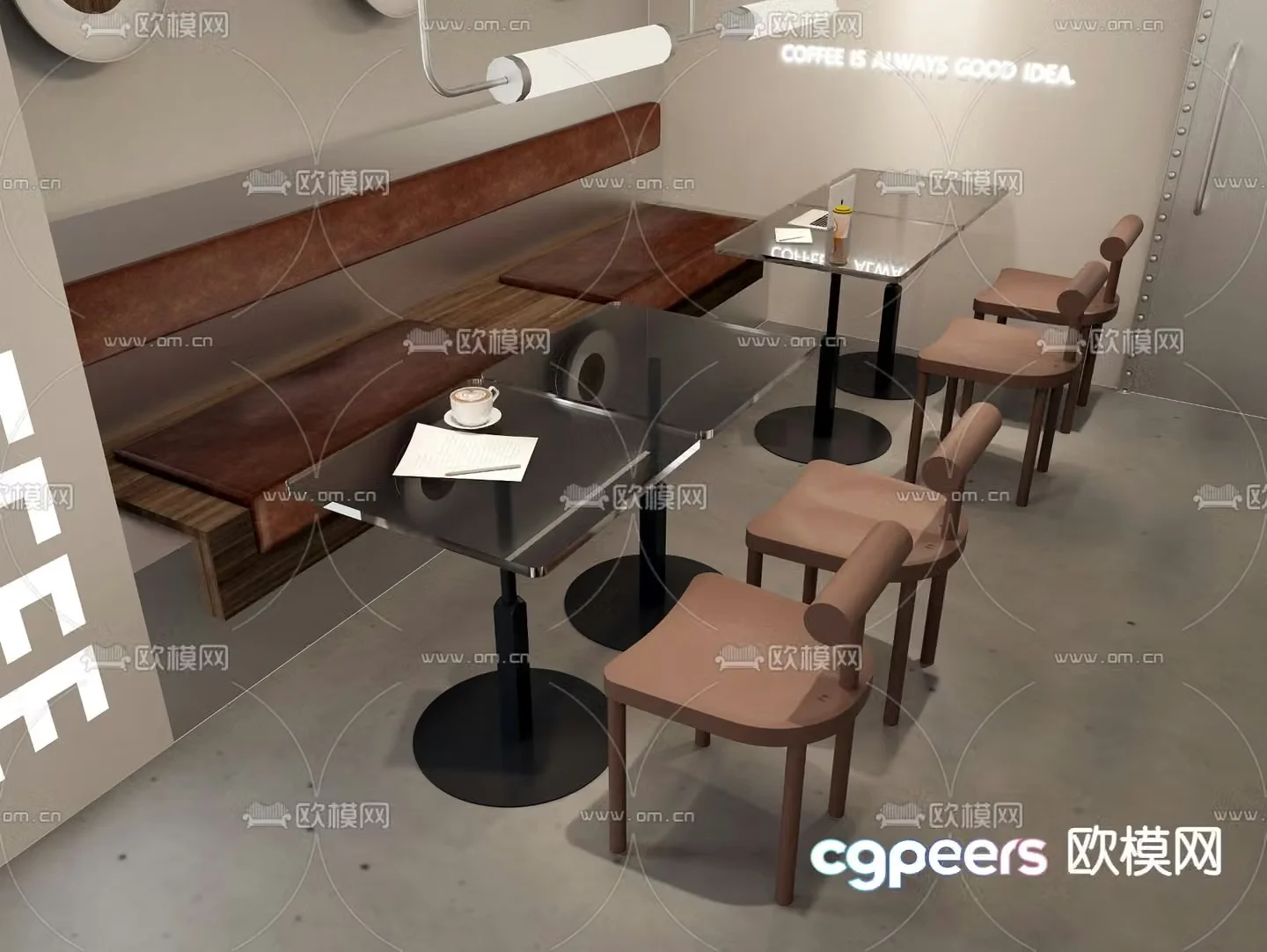 Coffee shop booth solid wood booth sofa 3d model