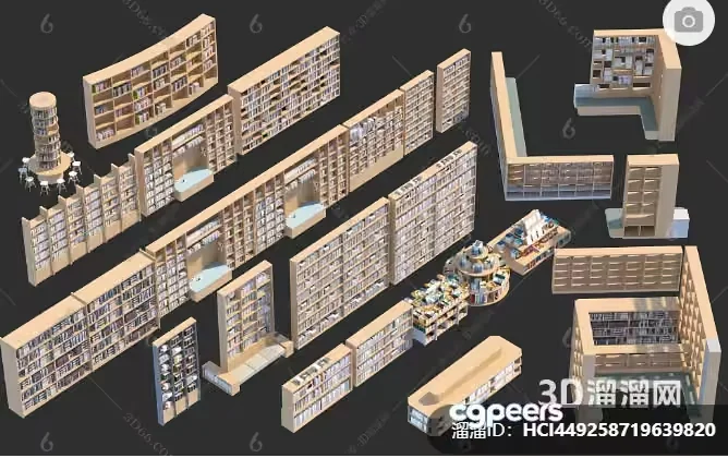 3D Bookshelves 3D Model – 13008 – VRAY Render