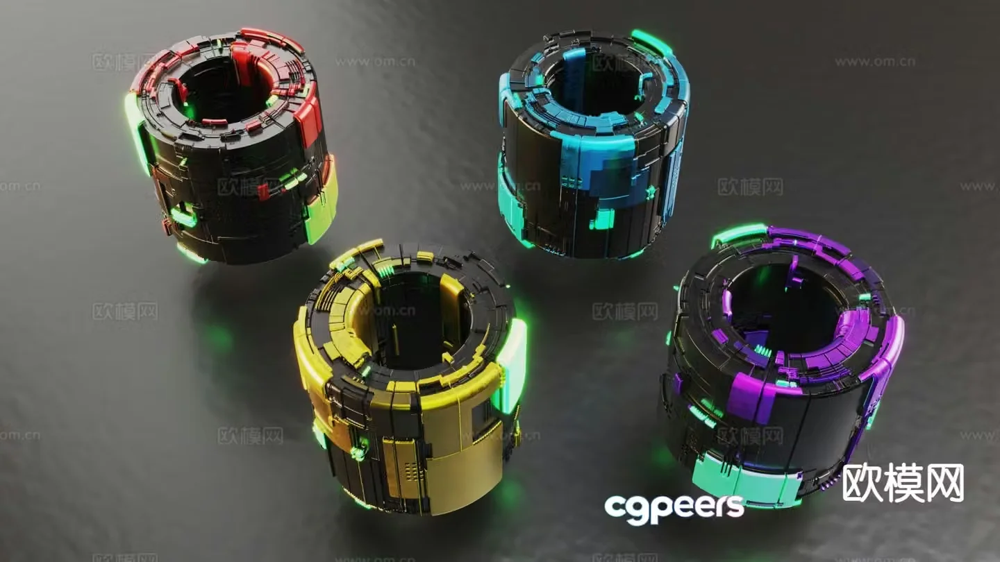 Technology Ornaments Luminous Box Hard Surface Colored Metal 3D Model