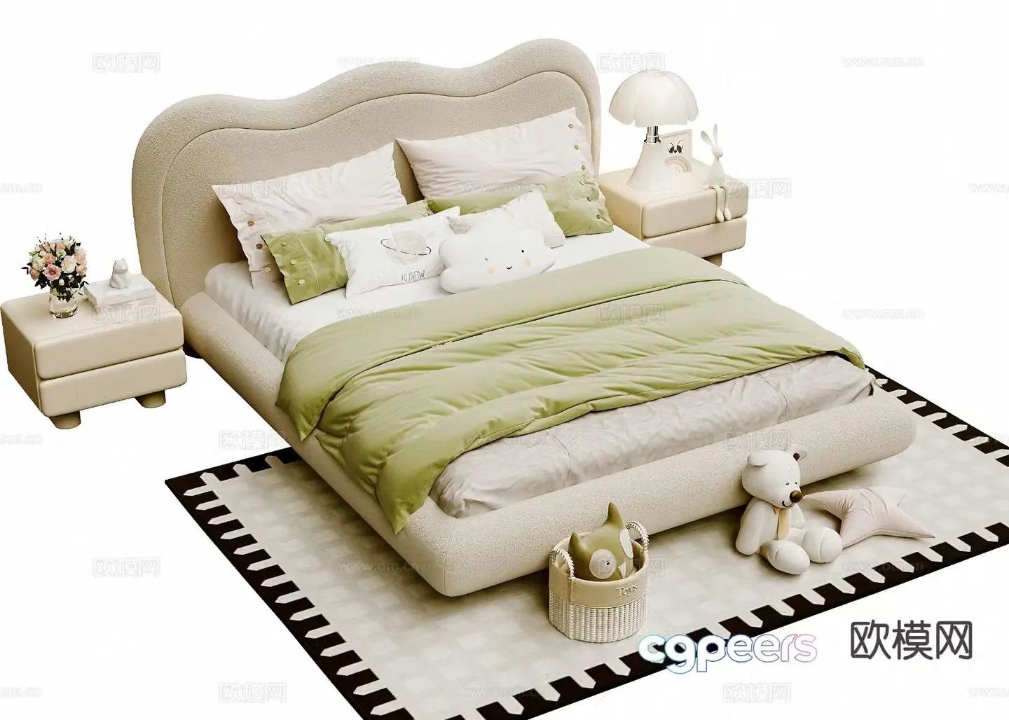 French double room cream style children’s bed 3D model