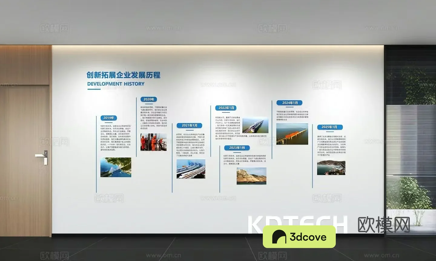 Modern corporate culture wall Corporate development history Office corridor Promotion column Slogan