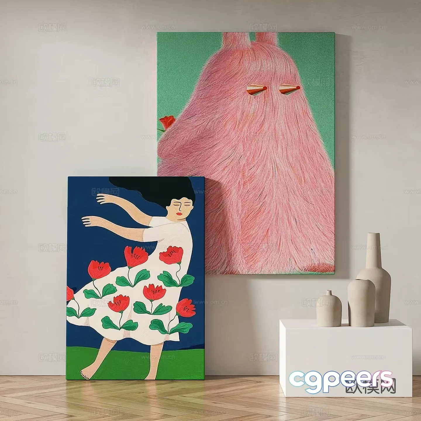 Modern abstract painting decorative painting 3d model
