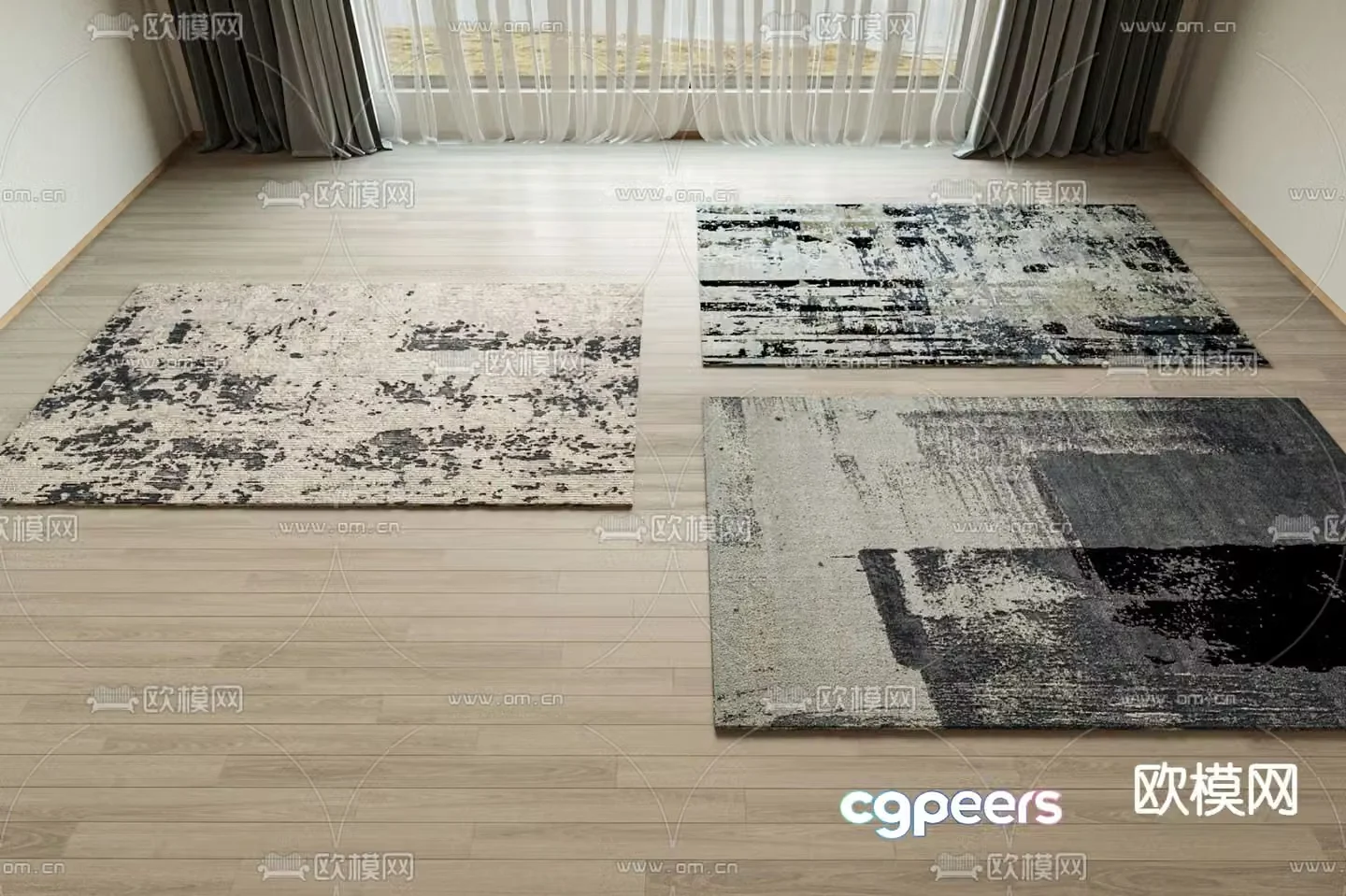 Minotti modern square fabric rug 3d model