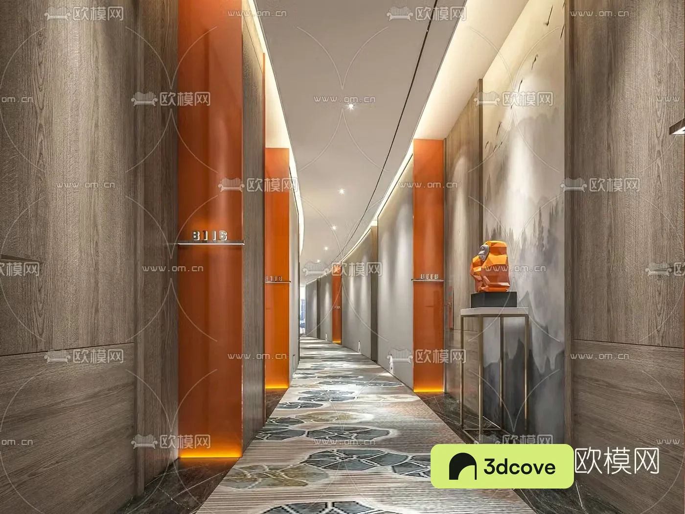 Modern light luxury hotel aisle