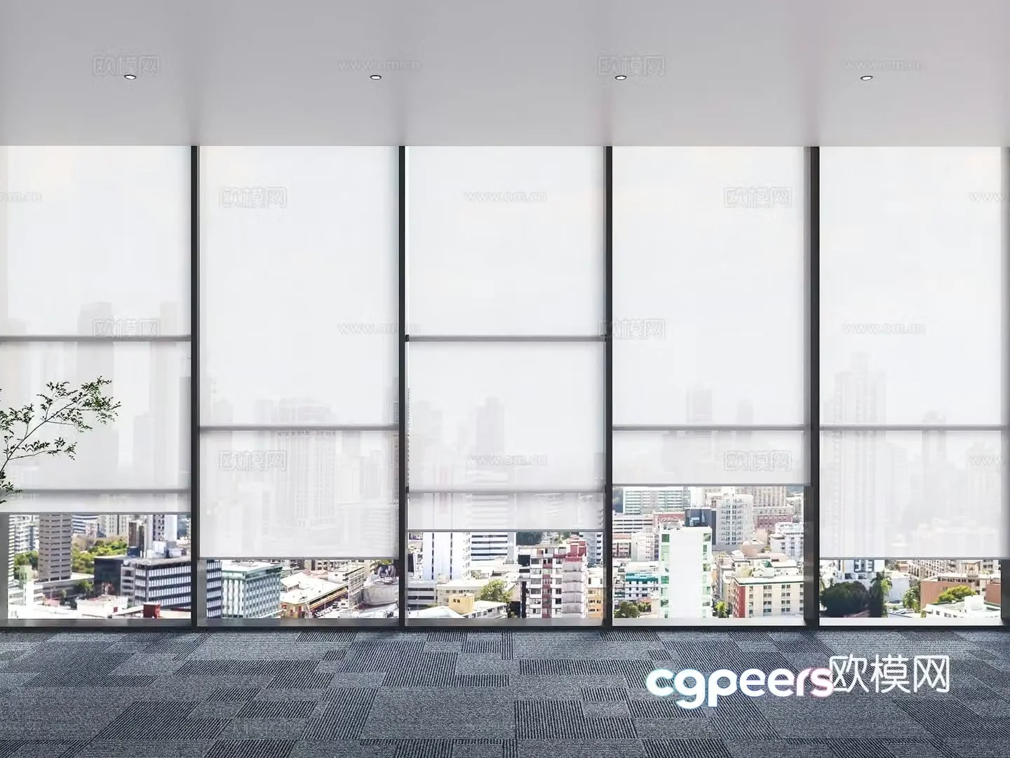 Modern office roller blinds Floor to ceiling window roller blinds Roller blinds Curtains 3D model