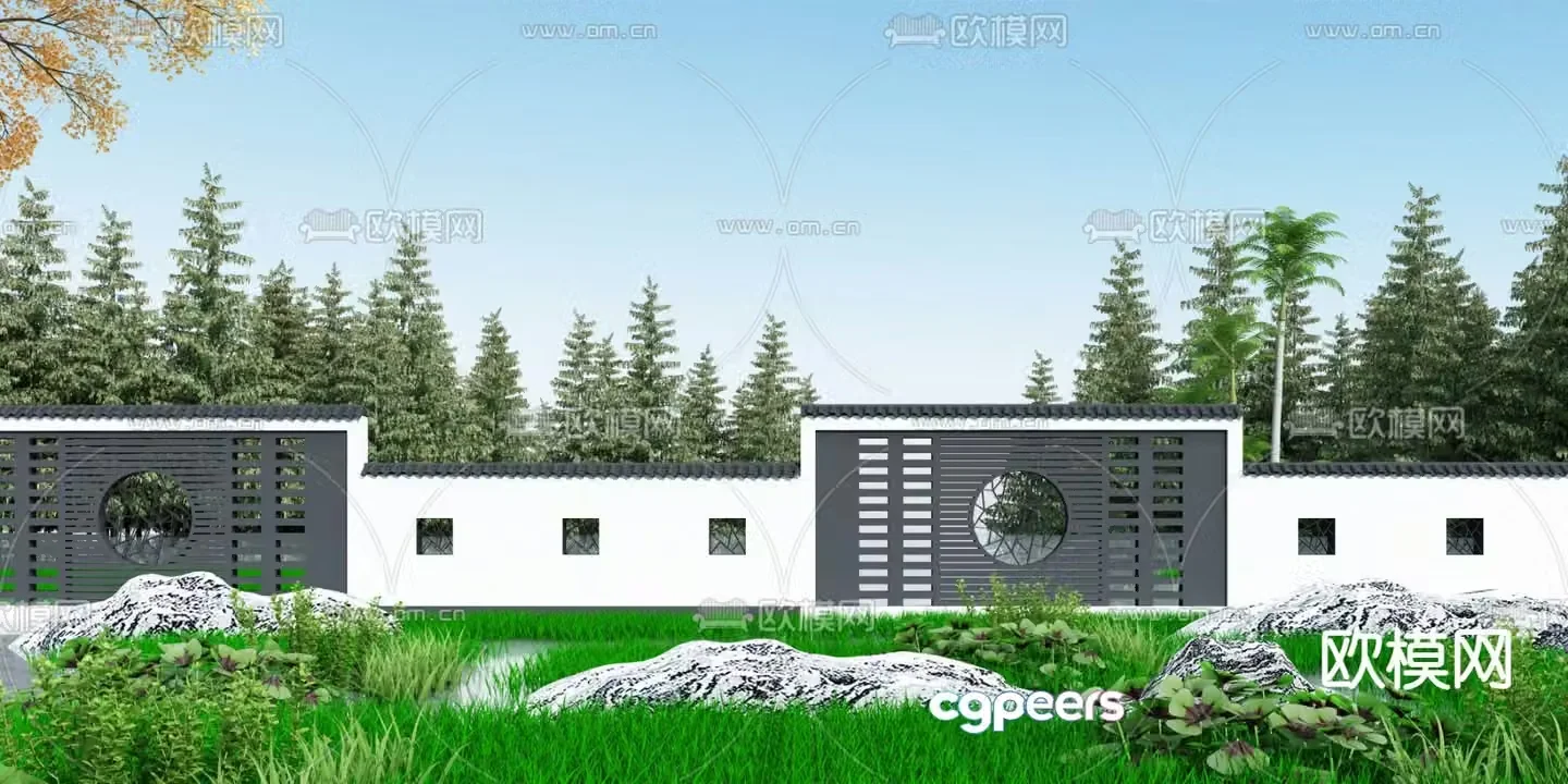 New Chinese style landscape wall courtyard landscape wall 3D model