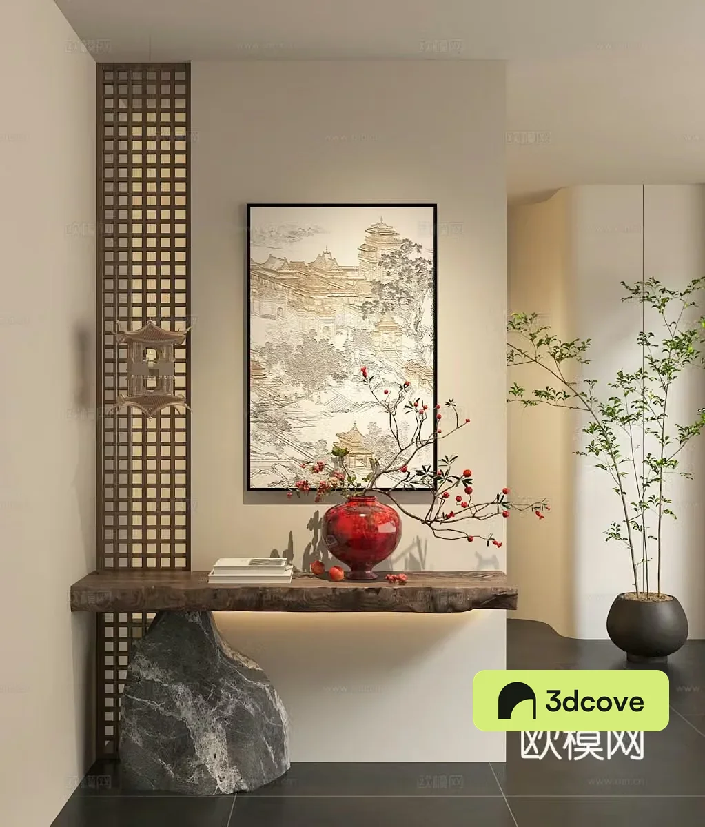 Wasabi Entrance Partition Grid Partition Dry Branch Bonsai 3D Model
