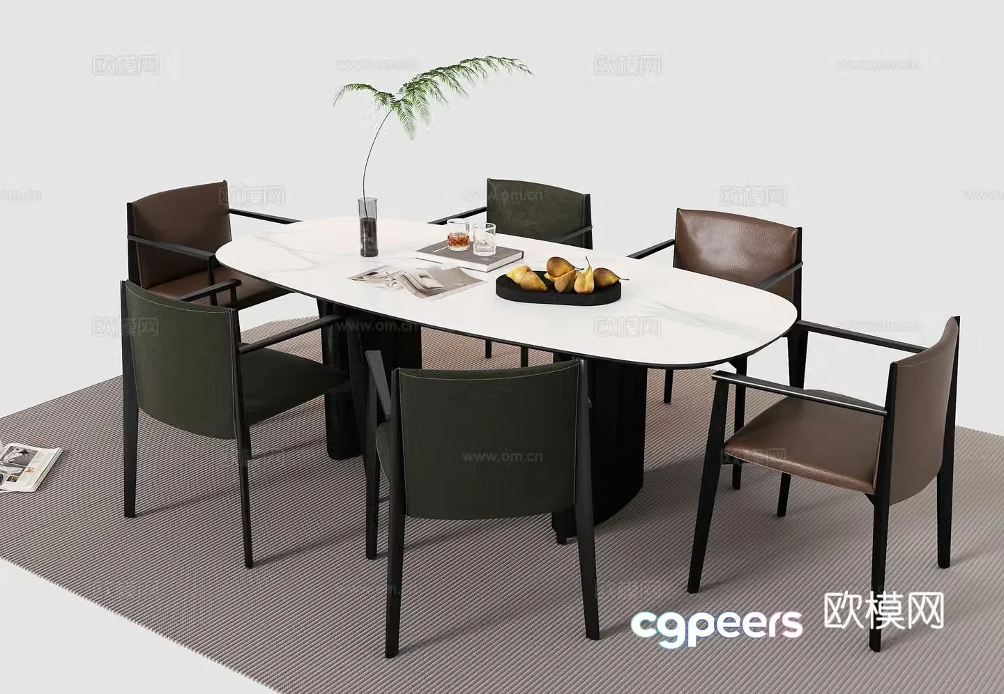 Modern dining table and chairs leisure chairs single chairs marble rectangular dining table dining table for more than four people 3D model