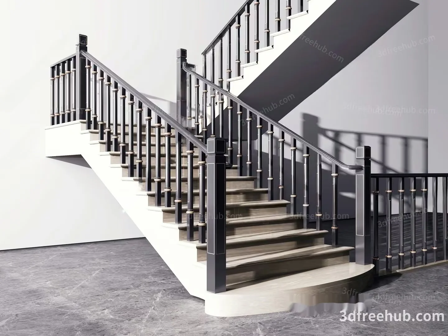 A Modern Staircase With A Black And White Railing 3D Model – 20568 – VRAY Render