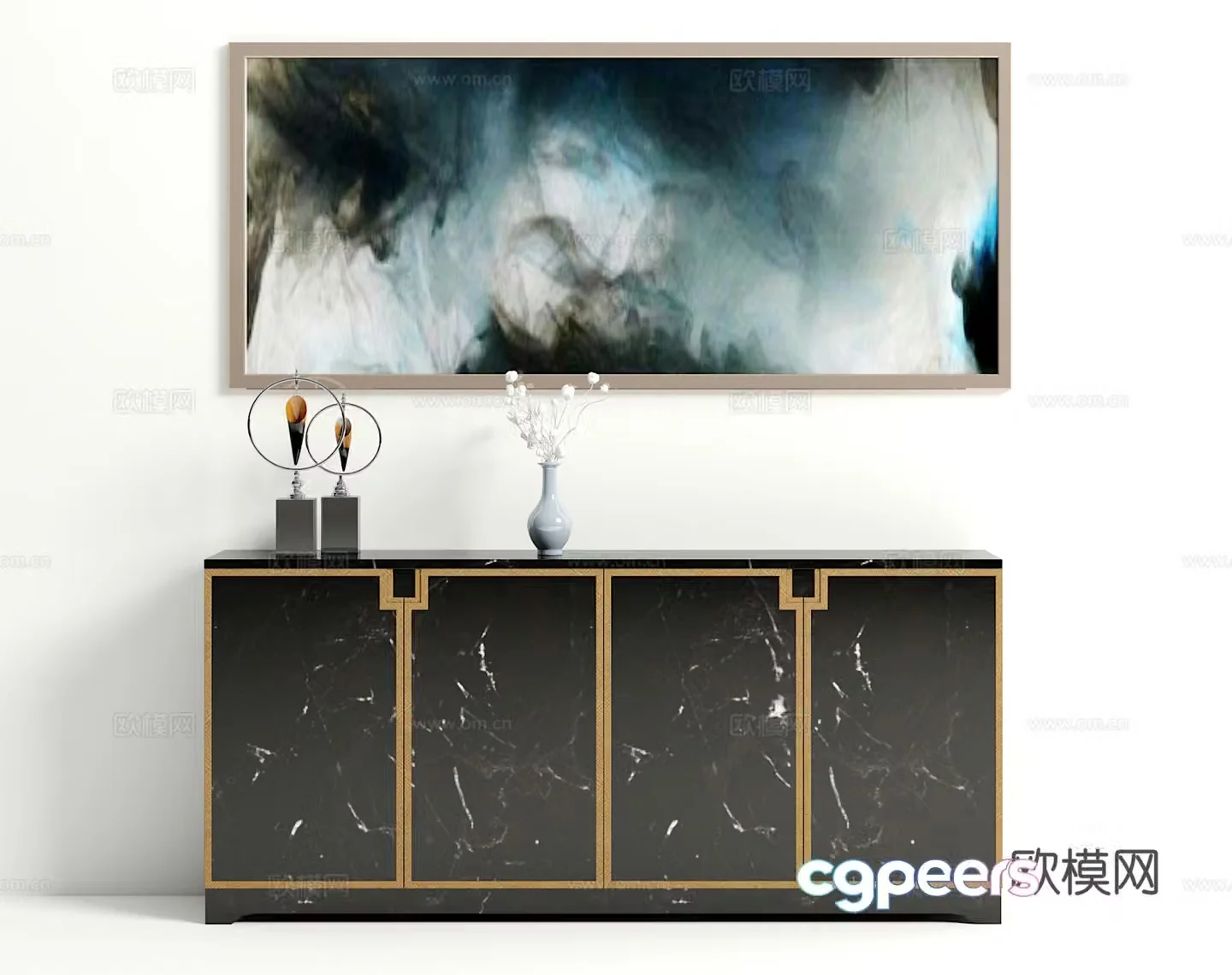New Chinese style decorative cabinet hanging painting ornaments 3D model