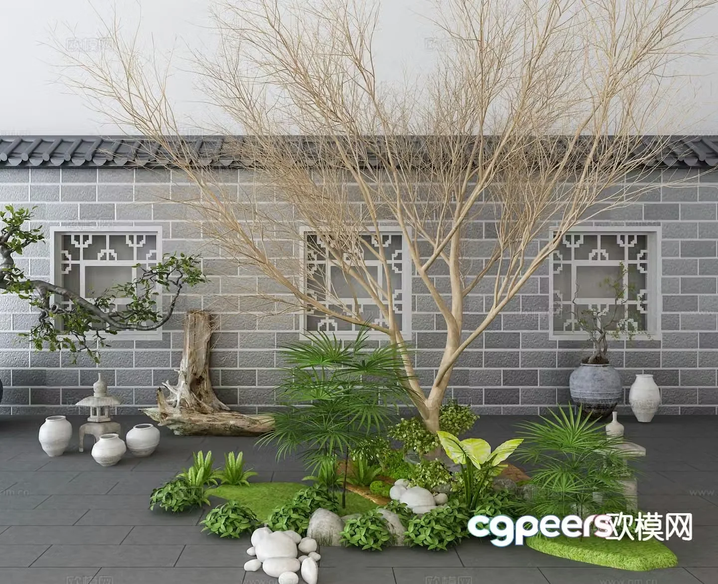 New Chinese style landscape sketch landscape wall folk sketch 3D model
