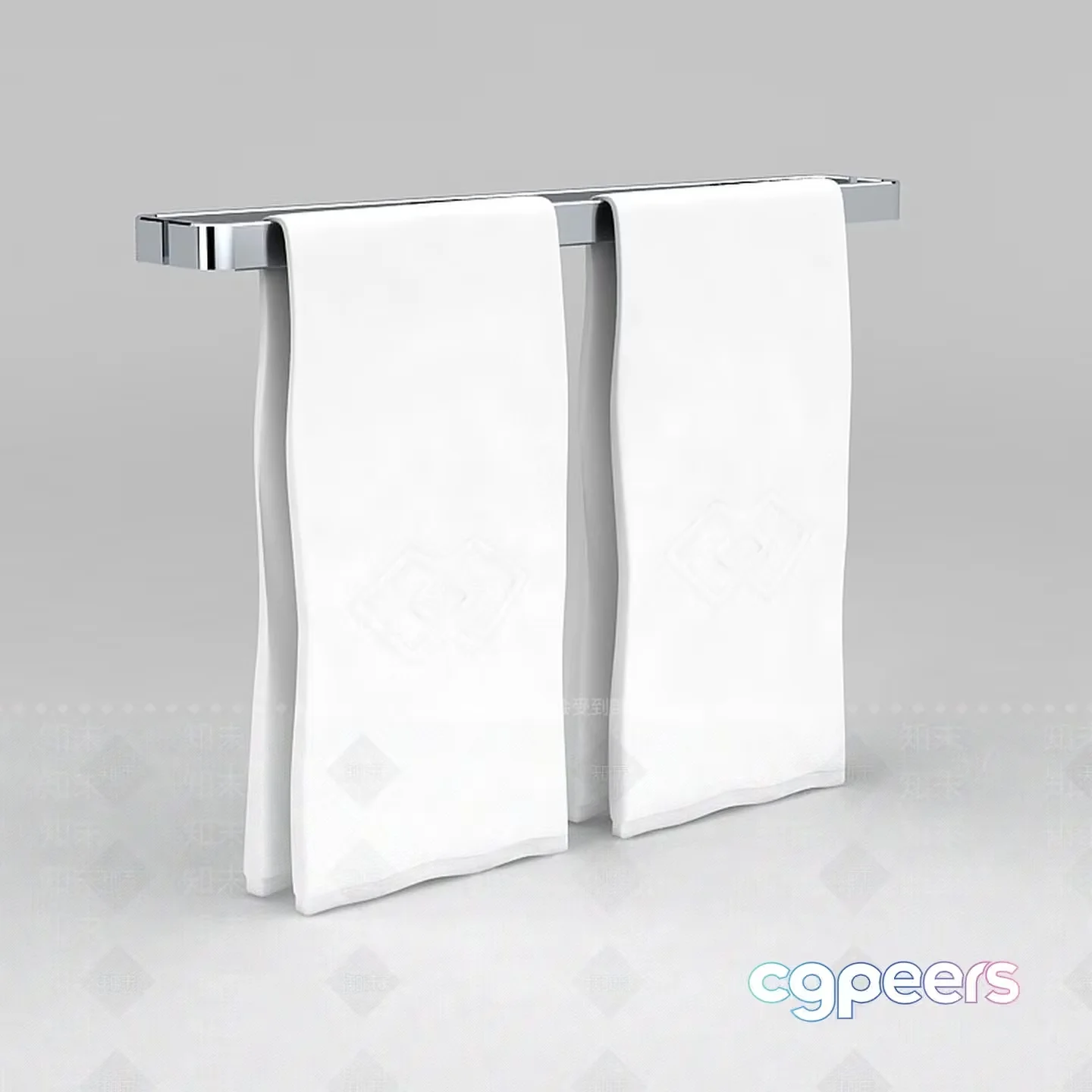 Two White Towels Hanging From A Silver Towel Rack 3D Model – 2937 – VRAY Render